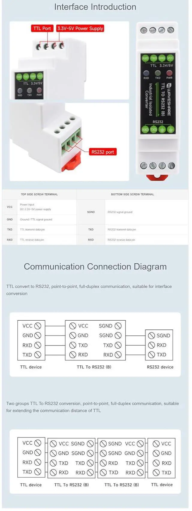 Alt view image 6 of 7 - Galvanic Isolated Converter Rail-Mount TTL to RS232 Serial Port Converter Lightningproof & Anti-Surge TTL Serial Converter Rail-Mount Support