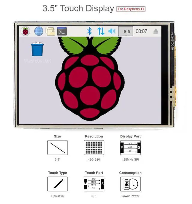 Alt view image 2 of 6 - 3.5 Inch LCD Screen Resisitive Touch Display C Touchscreen for Raspberry Pi 4B+ 4B 3B+ 3B 2B+ Zero W WH 480x320 SPI Small Raspberry Pi Monitor