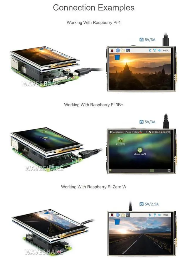 Alt view image 5 of 6 - 3.5 Inch LCD Screen Resisitive Touch Display C Touchscreen for Raspberry Pi 4B+ 4B 3B+ 3B 2B+ Zero W WH 480x320 SPI Small Raspberry Pi Monitor