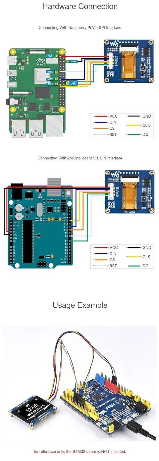 Alt view image 6 of 7 - 1.54 Inch OLED Display Module for Raspberry Pi 4B+ 4B 3B+ 3B 2B+ Zero W WH 2W for Arduino Jetson Nano STM32 128×64 Resolution White Display Color