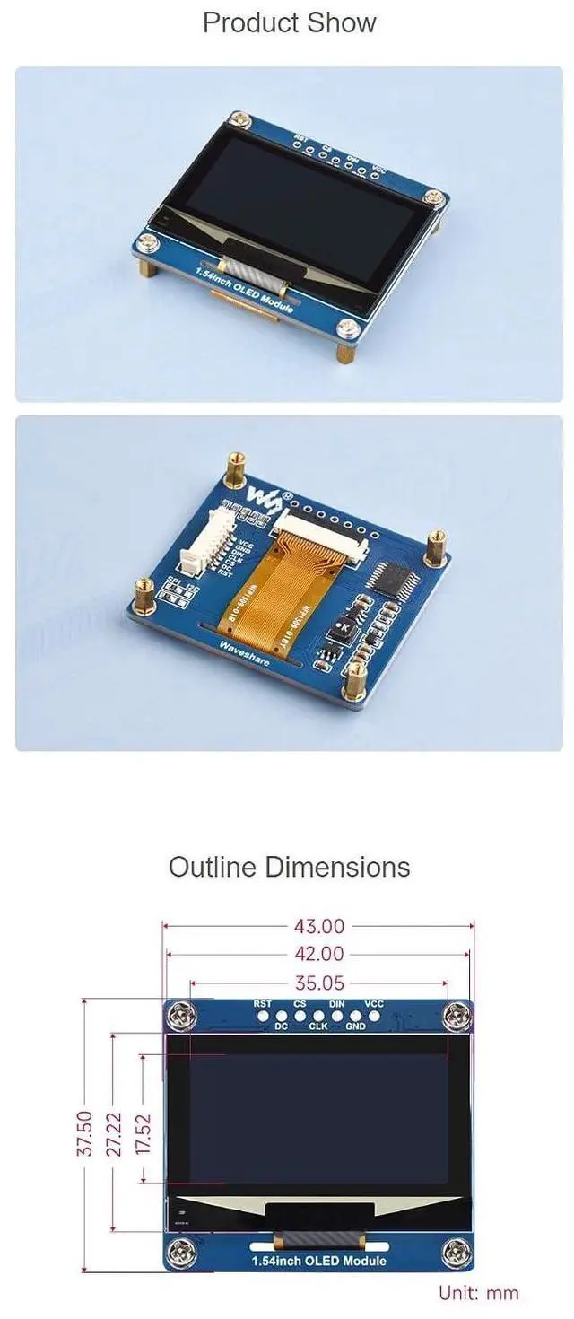 Alt view image 7 of 7 - 1.54 Inch OLED Display Module for Raspberry Pi 4B+ 4B 3B+ 3B 2B+ Zero W WH 2W for Arduino Jetson Nano STM32 128×64 Resolution White Display Color