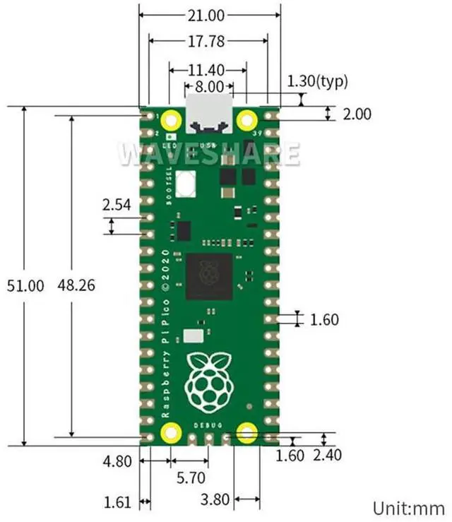 Alt view image 7 of 7 - Raspberry Pi Pico H Microcontroller Tiny Size Fast Board, Based On Official RP2040 Dual-Core Arm Cortex Processor,Configurable Pin Function