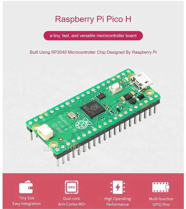Alt view image 4 of 7 - Raspberry Pi Pico H Microcontroller Tiny Size Fast Board, Based On Official RP2040 Dual-Core Arm Cortex Processor,Configurable Pin Function