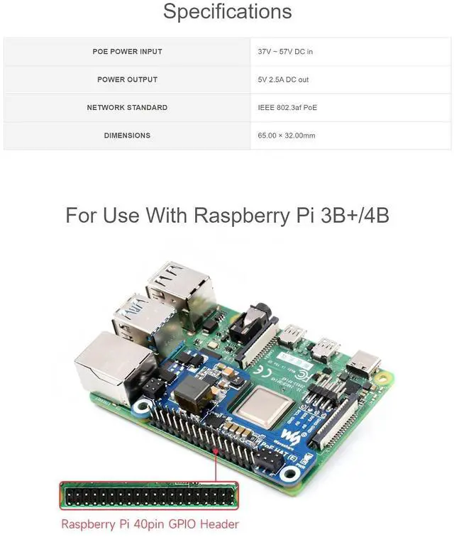 Alt view image 5 of 7 - Power Over Ethernet HAT (E) for Raspberry Pi 3B+/4B, Compatible Raspberry Pi Official Case, IEEE 802.3af-Compliant, SMPS Technology