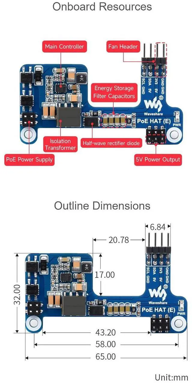 Alt view image 7 of 7 - Power Over Ethernet HAT (E) for Raspberry Pi 3B+/4B, Compatible Raspberry Pi Official Case, IEEE 802.3af-Compliant, SMPS Technology