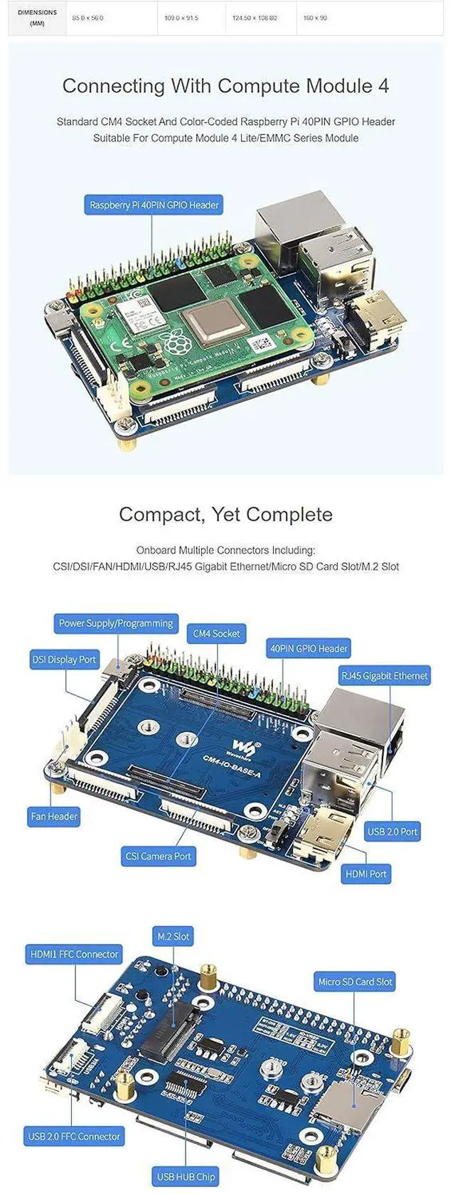 Alt view image 6 of 7 - CM4-IO-BASE-A + USB HDMI Adapter, Mini Base Board for Raspberry Pi Compute Module 4 with More USB and HDMI Connectors
