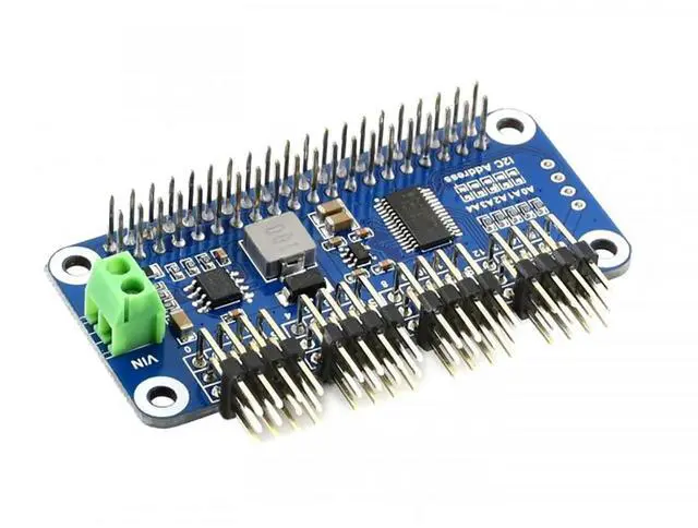 Main image of Servo Driver HAT for for Raspberry Pi 4B+ 4B 3B+ 3B 2B+ Zero W WH Jetson Nano 16-Channel, 12-Bit, I2C Interface Right Angle Pinheader