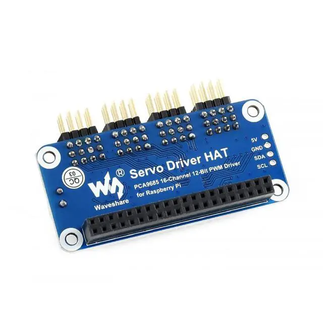 Alt view image 2 of 5 - Servo Driver HAT for for Raspberry Pi 4B+ 4B 3B+ 3B 2B+ Zero W WH Jetson Nano 16-Channel, 12-Bit, I2C Interface Right Angle Pinheader