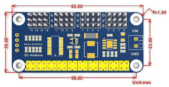 Alt view image 5 of 5 - Servo Driver HAT for for Raspberry Pi 4B+ 4B 3B+ 3B 2B+ Zero W WH Jetson Nano 16-Channel, 12-Bit, I2C Interface Right Angle Pinheader