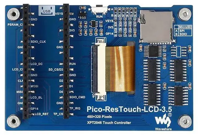 Alt view image 3 of 6 - 3.5inch Touch Display Module for Raspberry Pi Pico Series Board, Resistive Touch Controller XPT2046, ILI9488 Driver, Using SPI Bus, 65K Colors, 480×320 Pixels