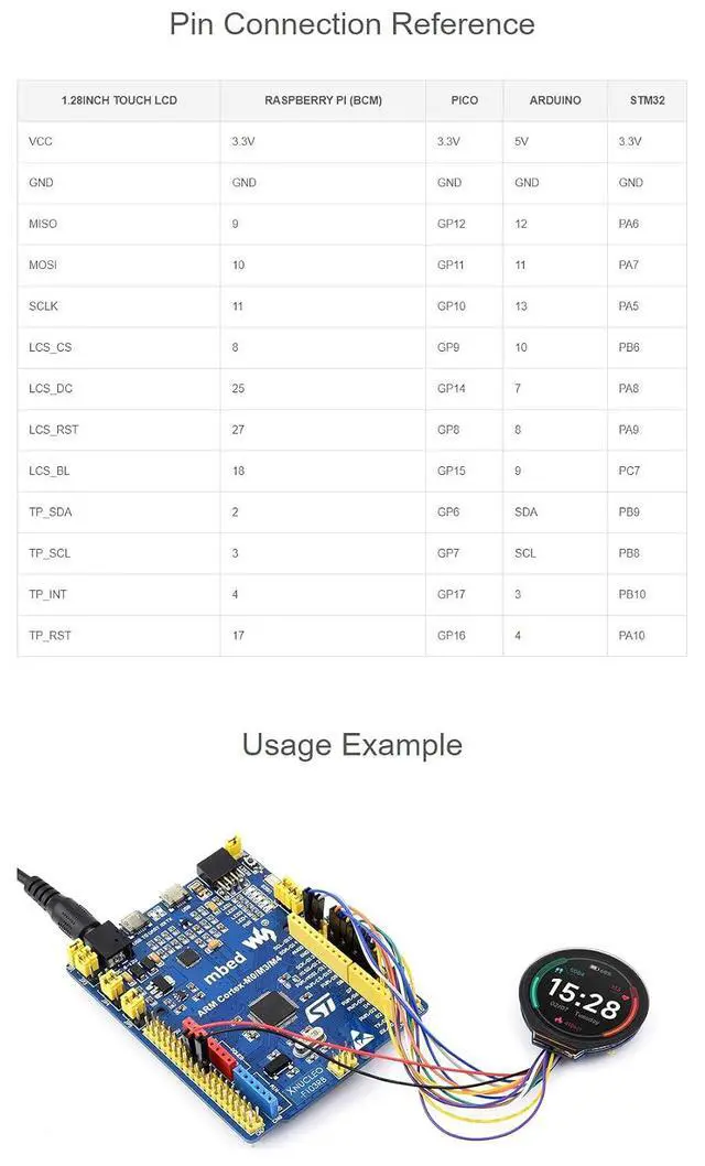Alt view image 6 of 7 - 1.28inch Round LCD with Touch Panel for Raspberry Pi 4B+ 4B 3B+ 3B 2B+ Zero W WH 2 W Pico 240×240 IPS Display Module SPI and I2C Embedded GC9A01 Driver