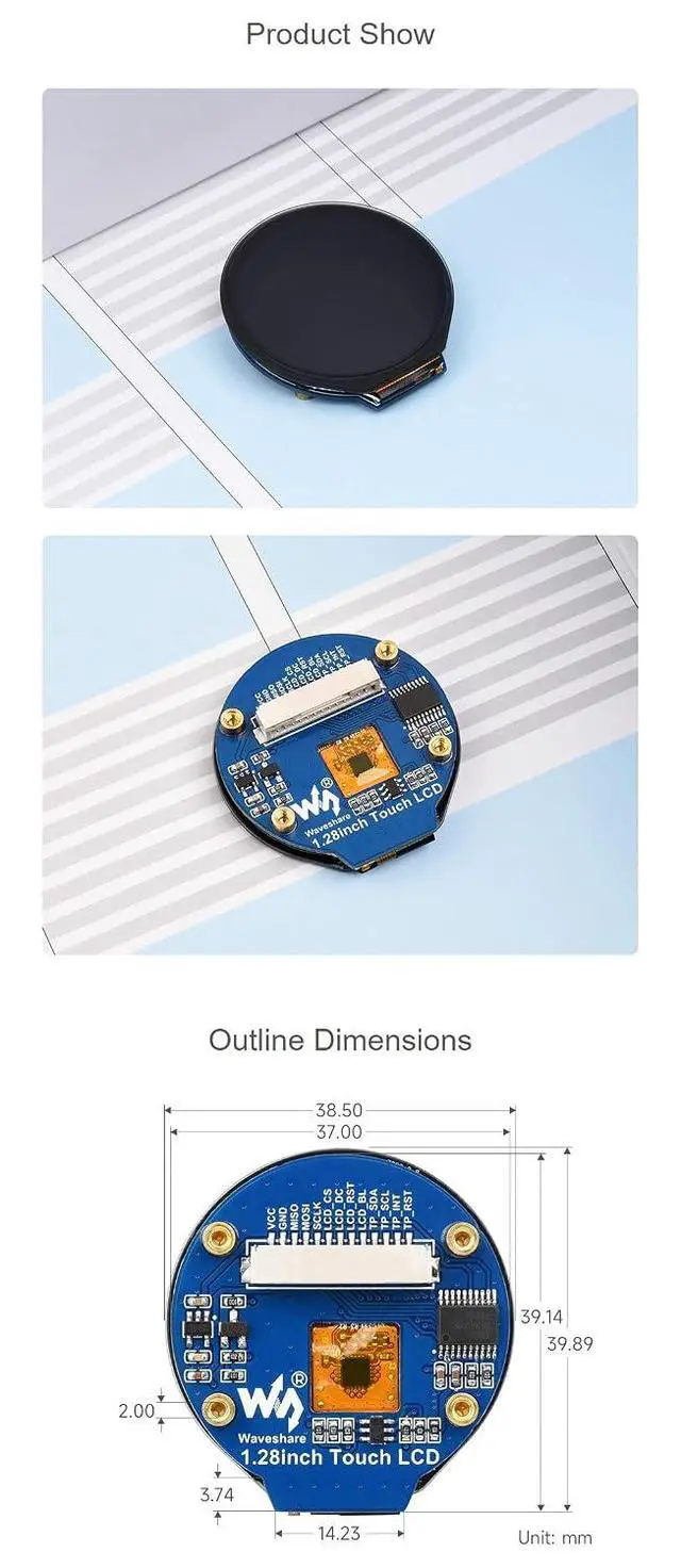 Alt view image 7 of 7 - 1.28inch Round LCD with Touch Panel for Raspberry Pi 4B+ 4B 3B+ 3B 2B+ Zero W WH 2 W Pico 240×240 IPS Display Module SPI and I2C Embedded GC9A01 Driver