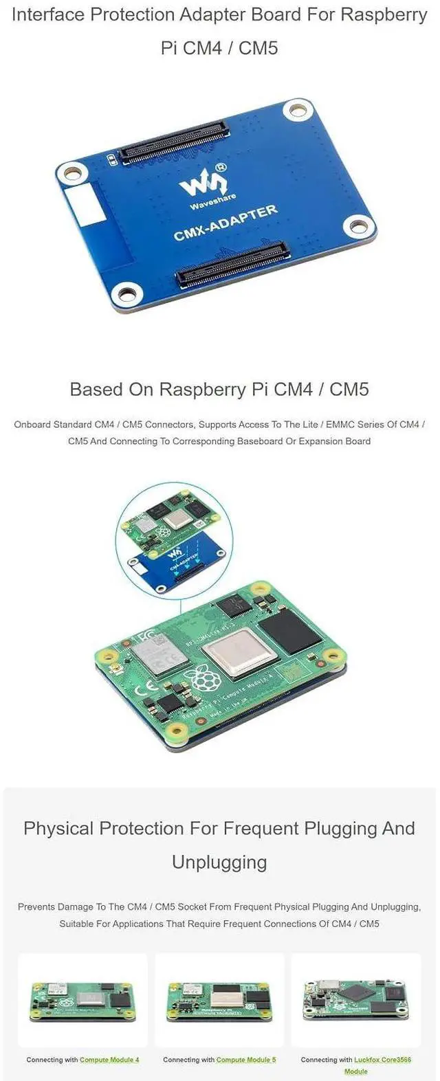 Alt view image 6 of 7 - Fits Raspberry Pi CM4/CM5 Interface Protection Adapter Board, Prevents Socket Damage from Frequent Plug/Unplug, Compatible with CM4 Lite/eMMC & CM5, for Baseboard/Expansion Connection