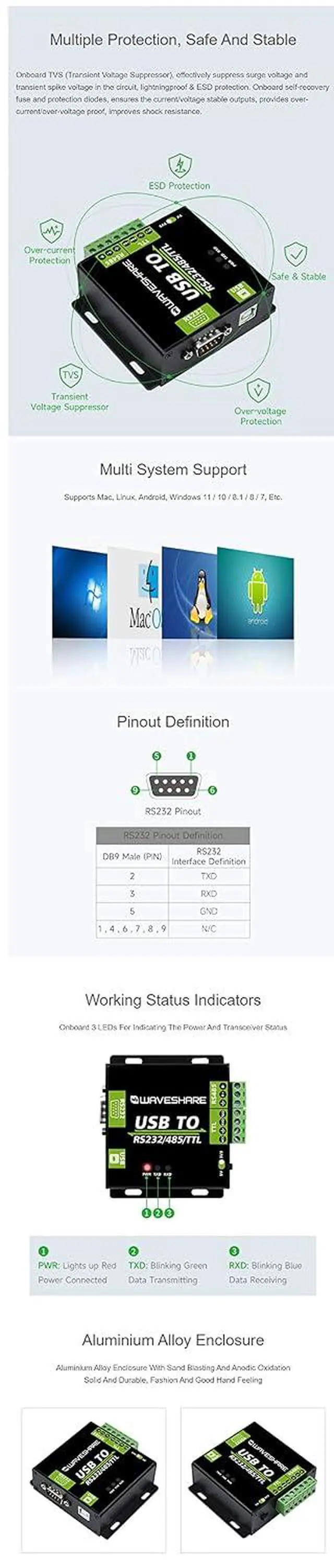 Alt view image 6 of 7 - CH343G Version USB to RS232/485/TTL, Industrial Grade Digital Isolated Converter,TVS Diode, Surge Protection & ESD Protection