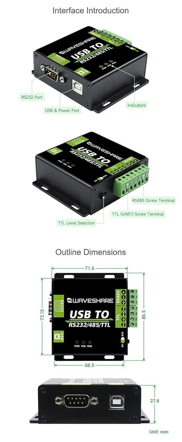Alt view image 7 of 7 - CH343G Version USB to RS232/485/TTL, Industrial Grade Digital Isolated Converter,TVS Diode, Surge Protection & ESD Protection