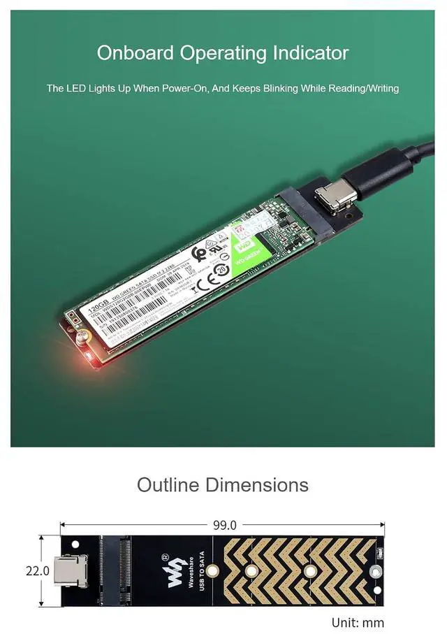 Alt view image 7 of 7 - USB-C Adapter for NGFF SSD, USB3.2 Gen2 Type-C, Up to 6 Gbps/S Theoretical Data Rate