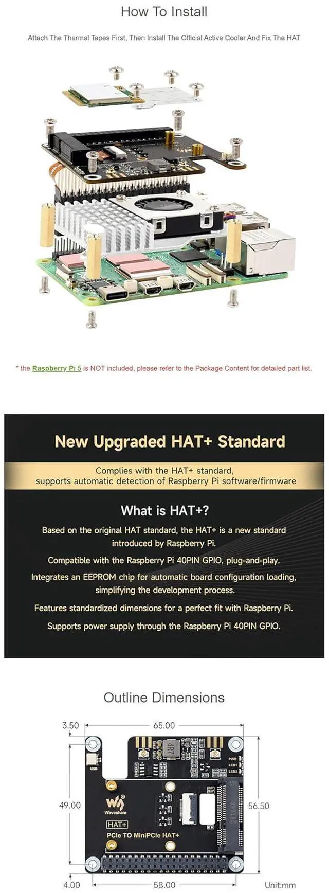 Alt view image 6 of 7 - PCIe to MiniPCIe Adapter for Raspberry Pi 5, Compatible with MiniPCIe Wire-Less NIC, Plug and Play, Supports USB Blue-Tooth, PCIe HAT+ No Need Driver