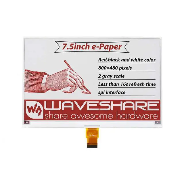 Alt view image 3 of 7 - Tri-color 7.5inch E-ink Raw Display Panel 800×480 E-paper Electronic Screen Red/Black/White Three-Color for Raspberry Pi/Jetson Nano without PCB