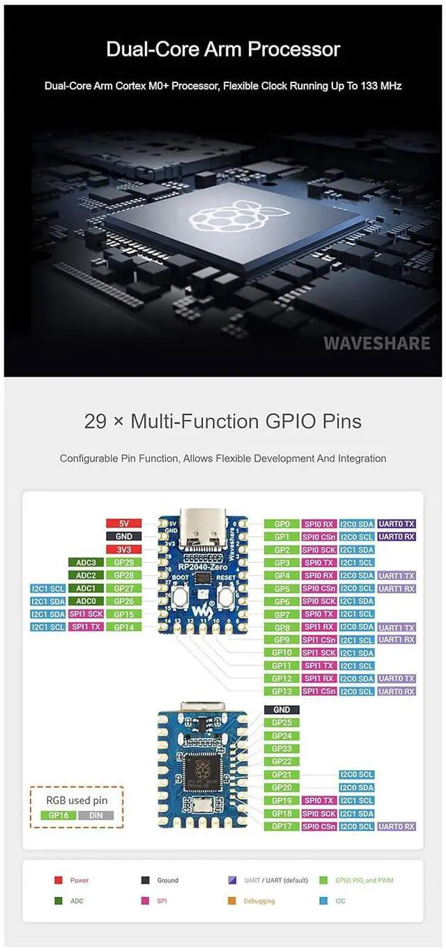 Alt view image 6 of 7 - RP2040-Zero Based On for Raspberry Pi Microcontroller RP2040 Low-Cost High-Performance Pico-Like MCU Board USB-C Connector