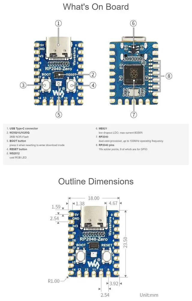 Alt view image 7 of 7 - RP2040-Zero Based On for Raspberry Pi Microcontroller RP2040 Low-Cost High-Performance Pico-Like MCU Board USB-C Connector