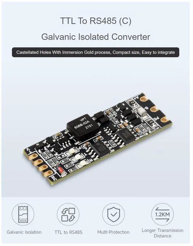Alt view image 4 of 6 - Galvanic Isolated TTL to RS485 (C) Converter Half-Duplex Multi-Isolation Protection Communication Distance Up to 1.2Km up to 32 Transmission Nodes