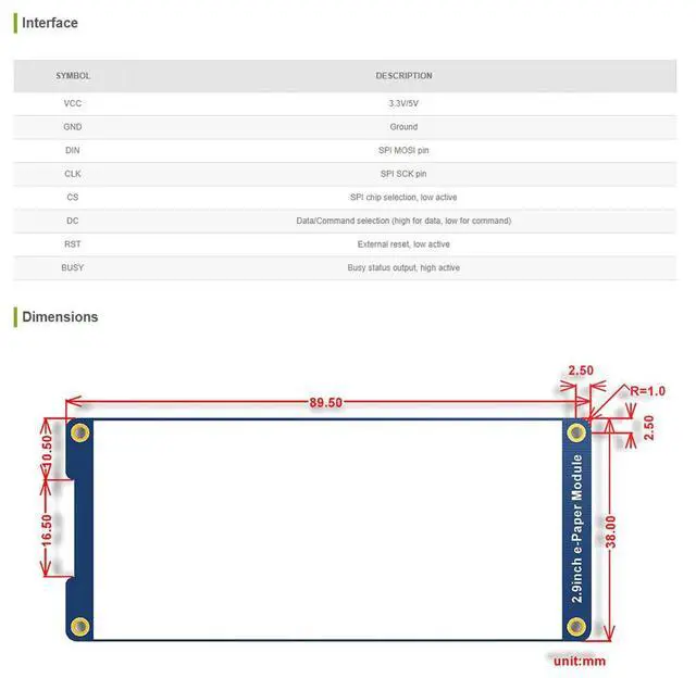 Alt view image 5 of 5 - 2.9inch E-Paper Module Raspberry Pi E Paper Display 296x128 SPI Interface for Raspberry Pi 4B+ 4B 3B+ 3B 2B+ Zero W WH Jetson Nano Ardui