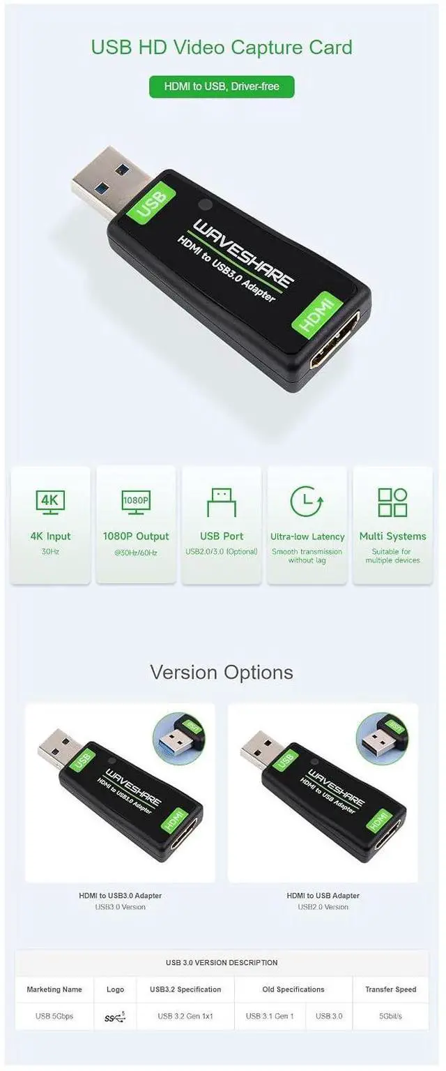 Alt view image 4 of 7 - HDMI to USB Adapter USB Port High Definition HDMI Video Capture Card for Raspberry Pi 4B+ 4B 3B+ 3B 2B+ Zero W WH 2 W for Gaming Streaming Cameras