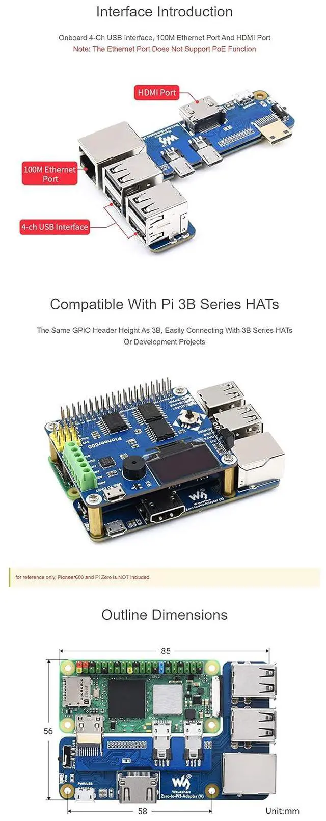 Alt view image 7 of 7 - Raspberry Pi Zero to 3B Adapter, Use Pi Zero to Replace Raspberry Pi 3 Model B/B+