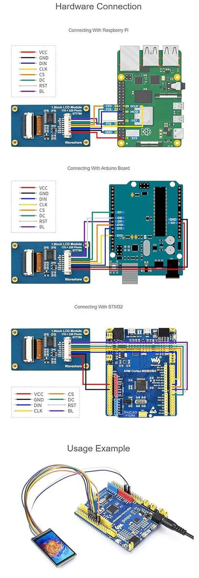 Alt view image 6 of 7 - 1.9inch LCD Display Module, IPS Screen, Embedded ST7789V2 Driver Chip, Using SPI Interface,170×32,262K Colors