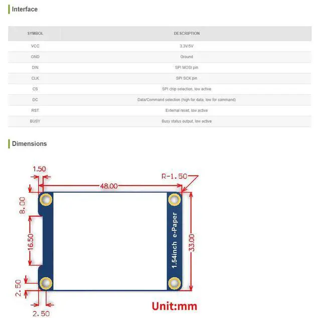 Alt view image 6 of 6 - 1.54 Inch E-Ink Display HAT Epaper Display 200x200 SPI Interface Black White Red Color E-Paper Screen for Raspberry Pi 4B+ 4B 3B+ 3B 2B+ Zero W WH 2 W Jetson Nano