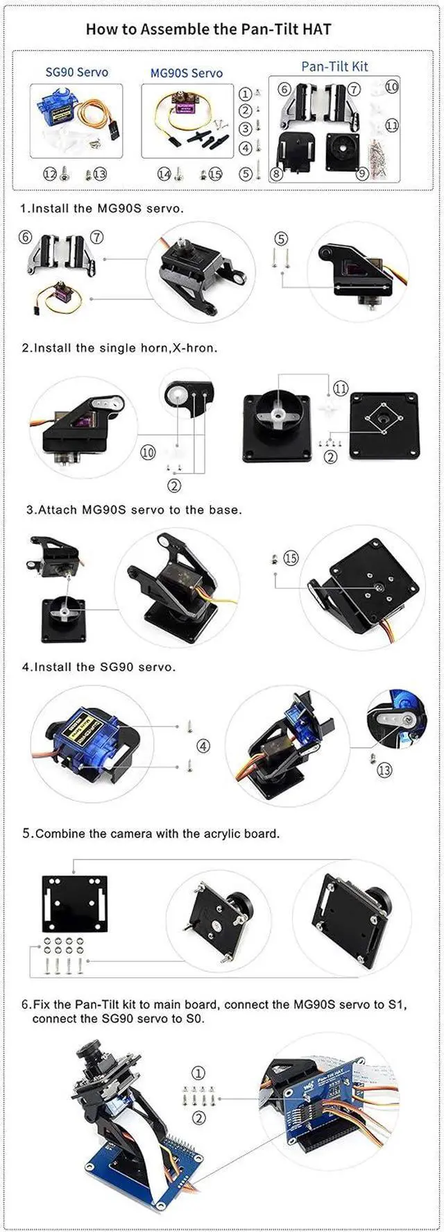 Alt view image 7 of 7 - 2-DOF Pan-Tilt HAT for Any Version of Raspberry Pi/Jetson Nano Onboard PCA9685 PWM Chip and TSL2581 Ambient Light Sensor for Camera Moving and Light Intensity Sensing