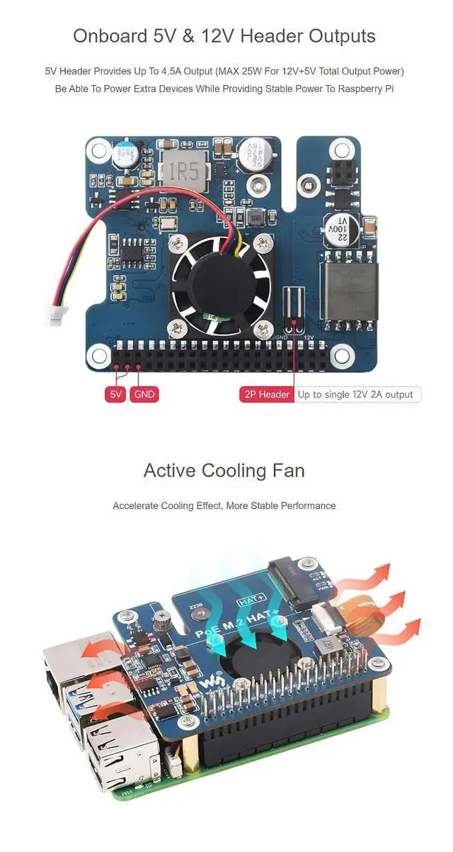 Alt view image 6 of 7 - PCIe to M.2 Adapter for Raspberry Pi 5 with PoE Function Supports NVMe Protocol M.2 Solid State Drive Supports 802.3af/at High-Speed Reading/Writing Fits Raspberry Pi 5 PoE HAT