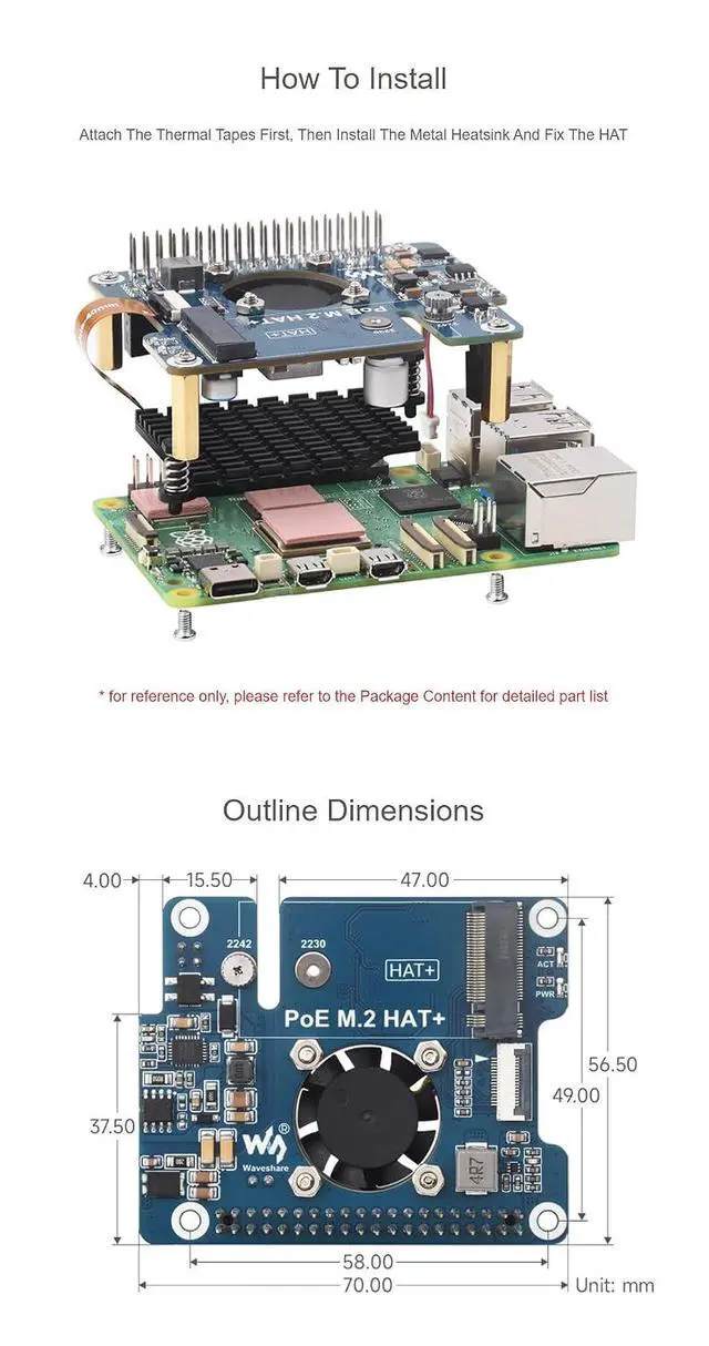 Alt view image 7 of 7 - PCIe to M.2 Adapter for Raspberry Pi 5 with PoE Function Supports NVMe Protocol M.2 Solid State Drive Supports 802.3af/at High-Speed Reading/Writing Fits Raspberry Pi 5 PoE HAT