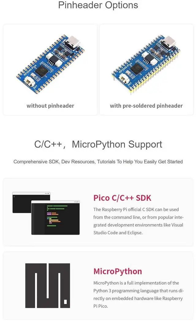 Alt view image 5 of 7 - RP2040-Plus Version Based On Raspberry Pi Microcontroller RP2040,Low-Cost, High-Performance Pico-Like MCU Board with Pre-soldered Header