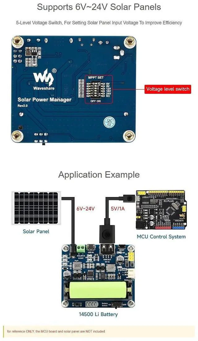 Alt view image 6 of 7 - Recharged Solar Power Management Module for 6V~24V Solar Panel 5V/1A Or 3.3V/1A Output Solar Panel / USB Connection