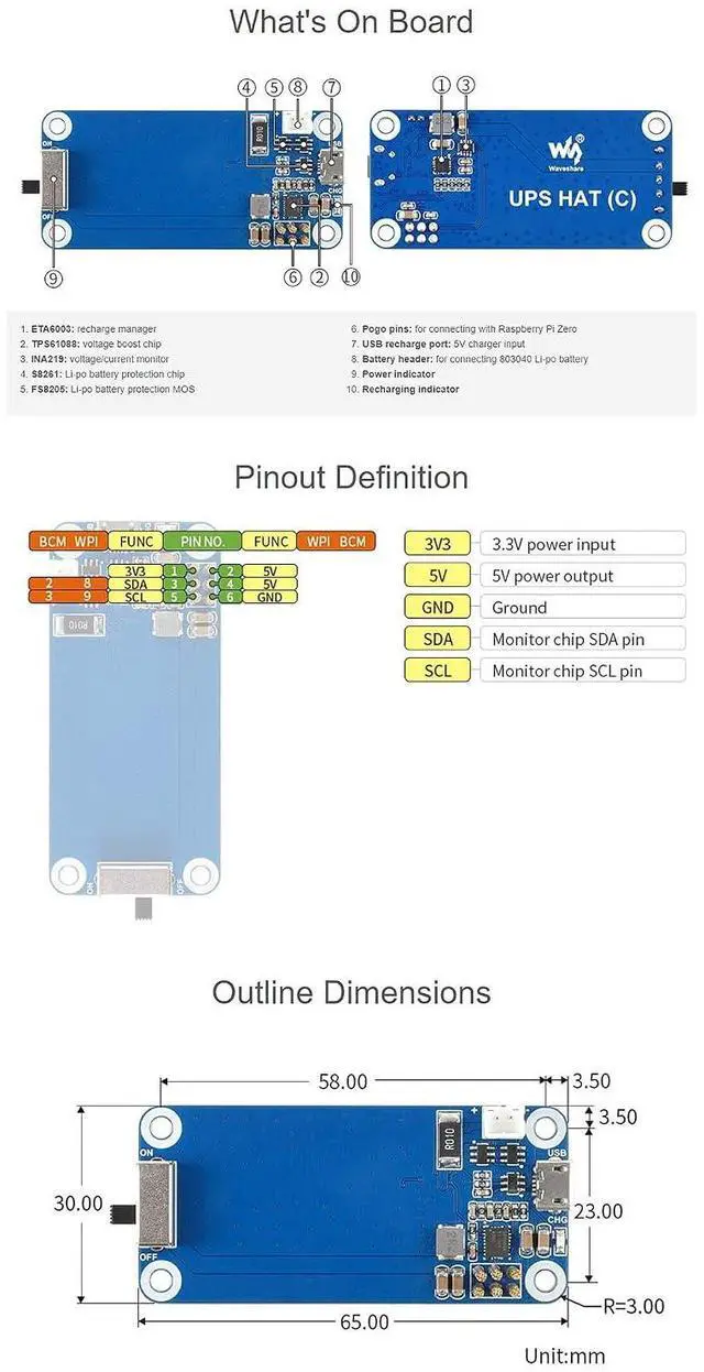Alt view image 7 of 7 - UPS HAT (C) for Raspberry Pi Zero Series, Stable 5V Uninterruptible Power Supply, Multi Battery Protection Circuits Real Time Monitoring