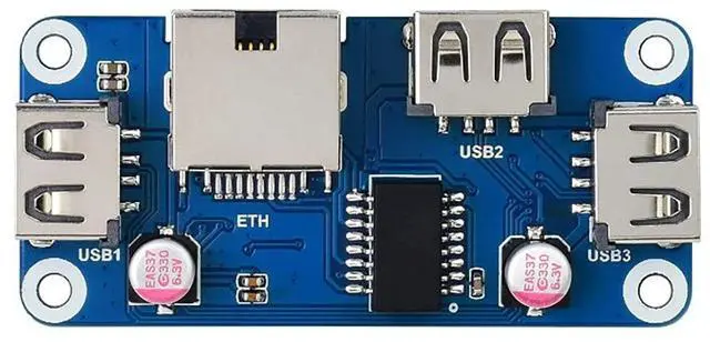 Main image of Ethernet/USB HUB HAT (B) for Raspberry Pi Series Board, with 1x RJ45 Ethernet Port, 3X USB 2.0 Ports, Plug-and-Play
