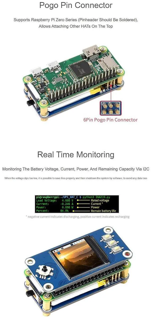 Alt view image 6 of 7 - UPS HAT (C) for Raspberry Pi Zero Series, Stable 5V Uninterruptible Power Supply, Multi Battery Protection Circuits Real Time Monitoring