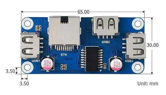 Alt view image 7 of 7 - Ethernet/USB HUB HAT (B) for Raspberry Pi Series Board, with 1x RJ45 Ethernet Port, 3X USB 2.0 Ports, Plug-and-Play