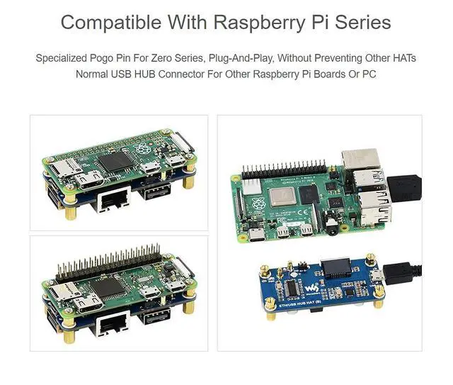 Alt view image 6 of 7 - Ethernet/USB HUB HAT (B) for Raspberry Pi Series Board, with 1x RJ45 Ethernet Port, 3X USB 2.0 Ports, Plug-and-Play