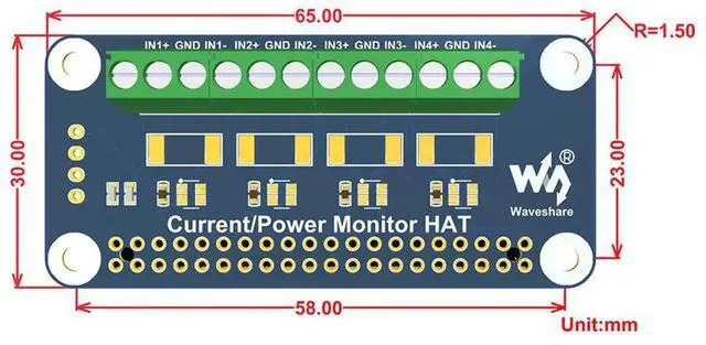 Alt view image 7 of 7 - 4-ch Current/Voltage/Power Monitor HAT for Raspberry Pi, I2C/SMBus Interface, Easy to Monitor Each Channel's Current, Voltage, and Power Consumption