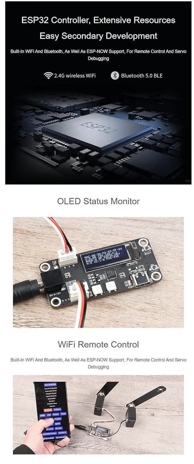 Alt view image 6 of 7 - ESP32 Servo Driver Expansion Board Designed for Serial Bus Servos Allows Controlling up to 253 SC ST Bus Servos Built-in WiFi and Bluetooth