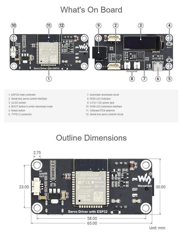 Alt view image 7 of 7 - ESP32 Servo Driver Expansion Board Designed for Serial Bus Servos Allows Controlling up to 253 SC ST Bus Servos Built-in WiFi and Bluetooth