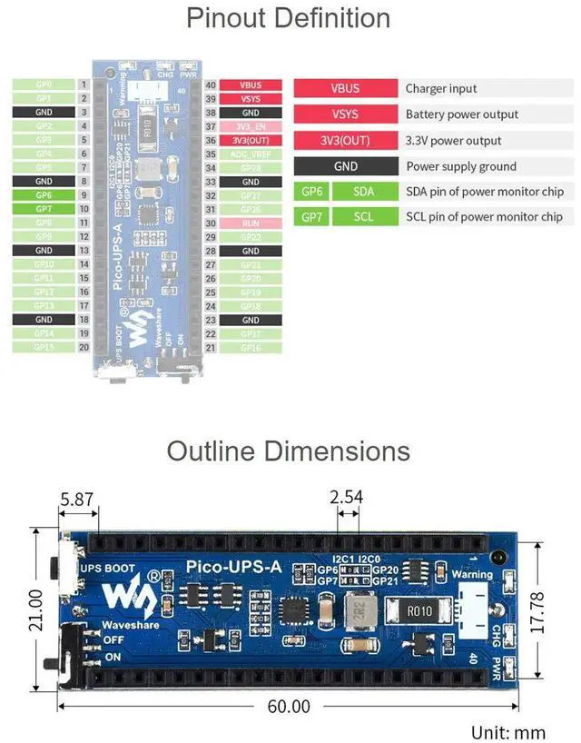 Alt view image 6 of 6 - UPS Module for Raspberry Pi Pico,Uninterruptible Power Supply HAT Keep Your Pico Running While Recharging,Monitoring Battery Status Via I2C