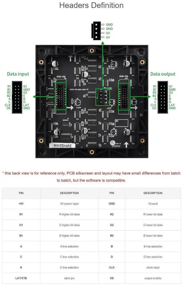 Alt view image 4 of 7 - RGB LED Matrix Panel 64x64 P2 2mm Pitch (GOB), HUB75 Dual Headers Chainable, 4096 RGB LEDs Full Color Adjustable Brightness, 128x128mm Module, for Raspberry Pi/Pico, Compatible with Arduino/ESP32