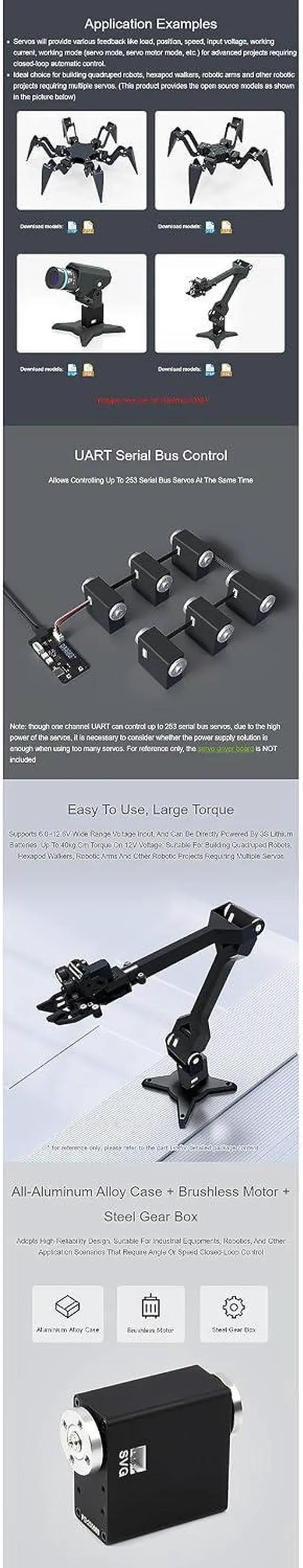 Alt view image 5 of 7 - Metal ST3025 Serial Bus Servo 40kg.cm High Precision Large Torque with Programmable 360 Degrees Magnetic Encoder and Brushless Motor Up to 253 Serial Bus Using