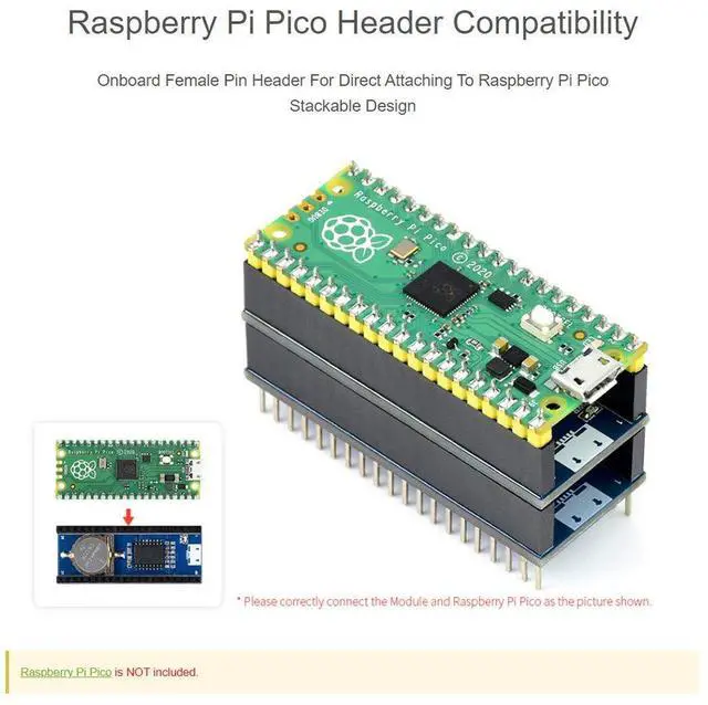 Alt view image 5 of 7 - Precision RTC Module for Raspberry Pi Pico Series, Onboard DS3231 Chip with Female Pin Header Stackable Design