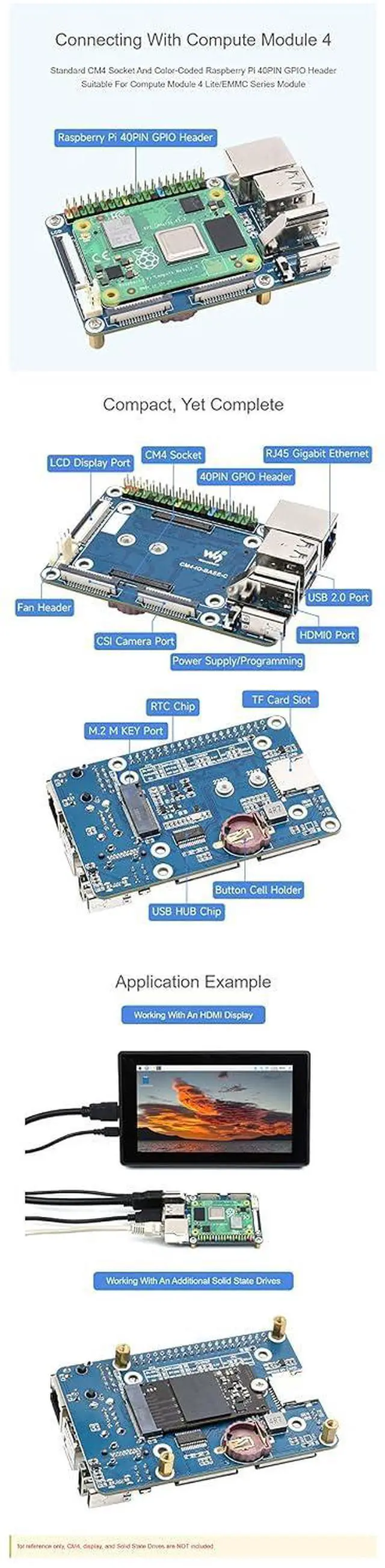 Alt view image 6 of 7 - Mini Base Board (C) for Raspberry Pi Compute Module 4 (CM4), 40PIN LCD Connector, Gigabit Ethernet RJ45 Interface