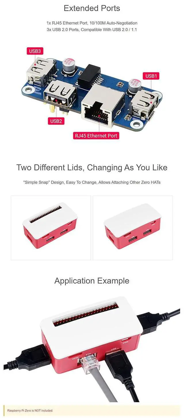 Alt view image 6 of 7 - Ethernet/USB HUB Box Supports Raspberry Pi Zero Series, with ETH/USB HUB HAT (B) Expansion Board Inside, Includes 3X USB 2.0 Ports,1x RJ45 Ethernet Port