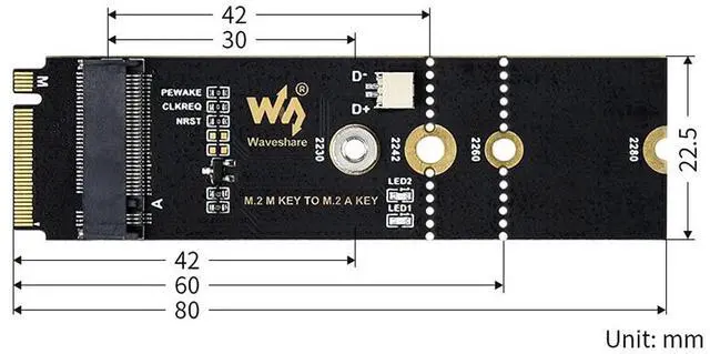 Alt view image 5 of 7 - M.2 M Key to A Key Adapter Board, Supports USB Conversion, Only Supports Devices with PCIE Channel,Supports 2280, 2260, 2242, 2230 Solid State Drives